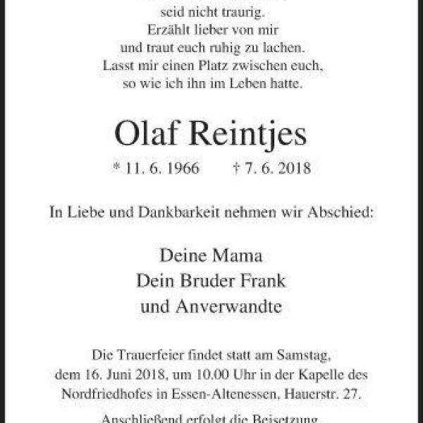 Nachruf auf Olaf Reintjes